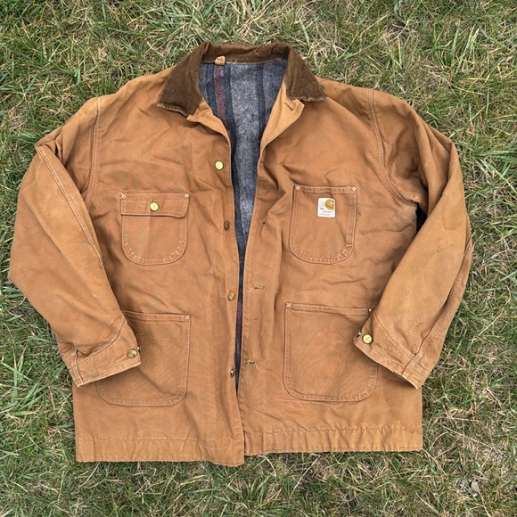 Vintage Carhartt Men's Tan Chore Jacket Blanket Lined 50 L